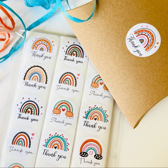 150 1.5” Large Thank You Stickers Boho Rainbow Design - Picture 1 of 8